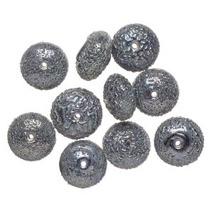 Bead, lampworked glass, opaque rainbow AB, 15x8mm textured rondelle. Sold per pkg of 10.