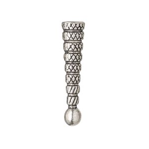 Bolo tip, antique silver-finished "pewter" (zinc-based alloy), 31x7mm with 5mm ball and cross hatch design. Sold per pkg of 10.