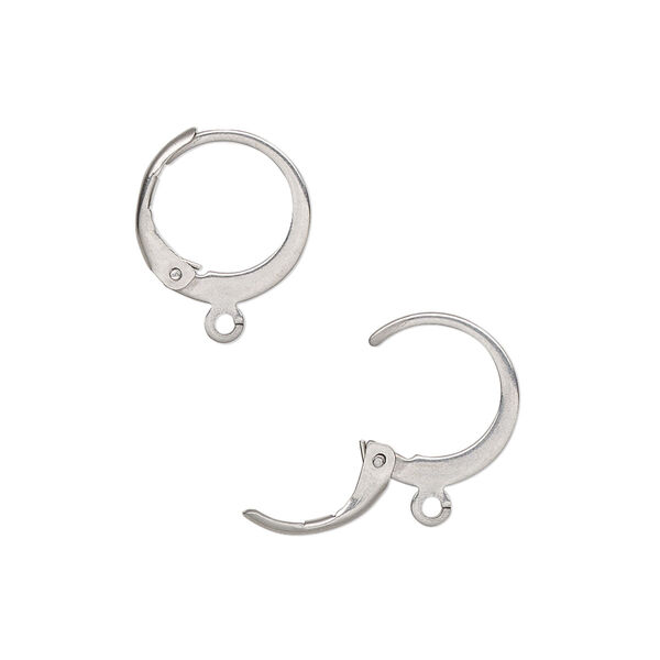 Ear wire, leverback, stainless steel, 14.5mm round with open loop. Sold per pkg of 10 pairs. image number 0