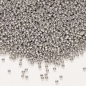 Seed bead, Miyuki, glass, pkg/4g, #15 rocaille, opaque palladium-plated (RR-194).