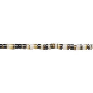 Bead, black lip shell (natural), 2-3mm hand-cut heishi, Mohs hardness 3-1/2. Sold per 24-inch strand.