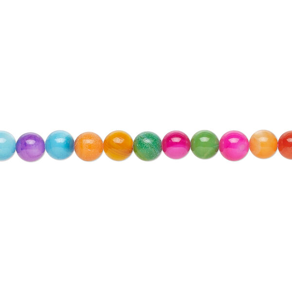 Bead, freshwater pearl shell (dyed), mixed colors, 4mm round, Mohs hardness 3-1/2. Sold per 15-1/2" to 16" strand. image number 0