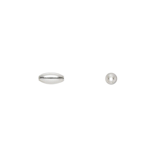 Bead, sterling silver, 7x3mm smooth oval. Sold per pkg of 100. image number 0