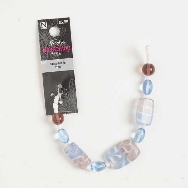 Bead assortment 1pkg25, glass, translucent and transparent mixed colors, assorted sizes and shapes. image number 0