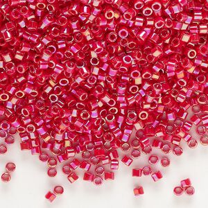 Seed bead, Delica®, glass, pkg/7.5g, #10 round, opaque rainbow red (DBM-0162).