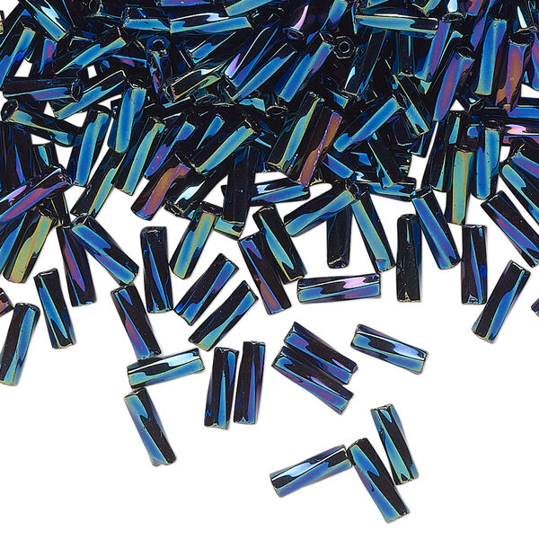 Bead, Preciosa Ornela Czech glass, bugle bead, pkg/50g, #3 twisted, blue iris opaque black, (59135). image number 0