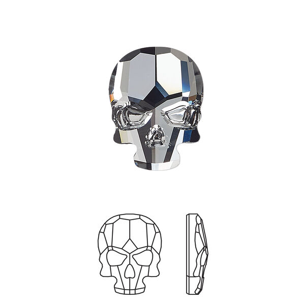 Flat back 1pk crystal silver night, Crystal Passions® 18x14mm skull 2856 image number 0
