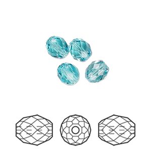 Bead 4pk light turquoise, Crystal Passions® 7x6mm olive briolette 5044