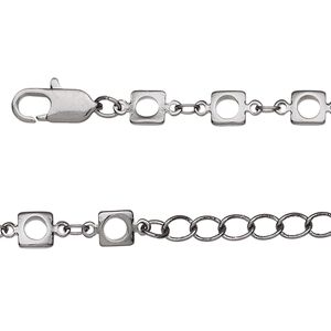 Chain 1pkg1 oval & square, 2mm / 5mm open / lobster claw clasp, gunmetal-finished brass 24 inch