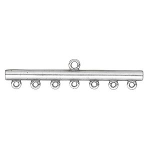 End bar, JBB Findings, antique silver-plated brass, 44x3.5mm single-sided bar with 7 bottom loops. Sold per pkg of 2.