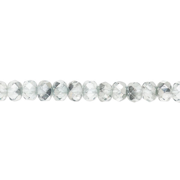 Bead, Czech fire-polished glass, icy teal, 5x4mm faceted rondelle. Sold per 15-1/2" to 16" strand. image number 0