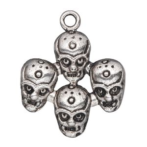 Focal, antiqued silver-finished "pewter" (zinc-based alloy), 32x32mm single-sided 4-headed monster. Sold per pkg of 10.