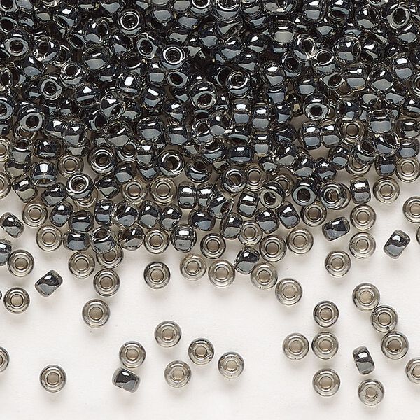 Seed bead, Miyuki, glass, pkg/250g, #8 rocaille, translucent steel-lined luster crystal clear (RR-2276). image number 0