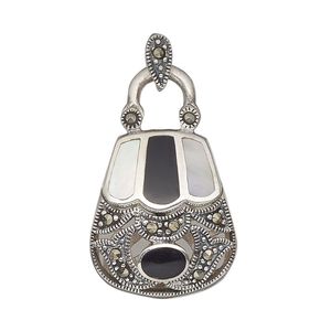 Marcasite / black onyx / mother-of-pearl shell 1pkg1, purse charm 32x20mm