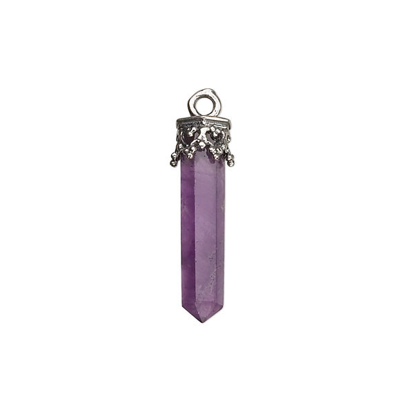 Amethyst / sterling silver 1pkg1, hand-cut point drop natural B- grade, 20x3mm-26x4mm image number 0