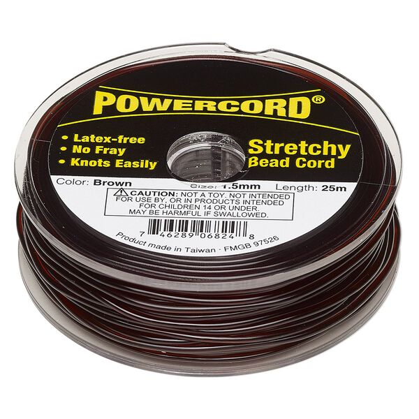 Cord, Powercord®, elastic, brown, 1.5mm, 22-pound test. Sold per 25-meter spool. image number 0