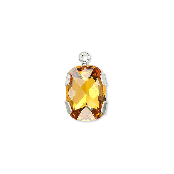 Drop 1pk topaz silver plate, Crystal Passions® 14x10mm rectangle 11504 image number 0