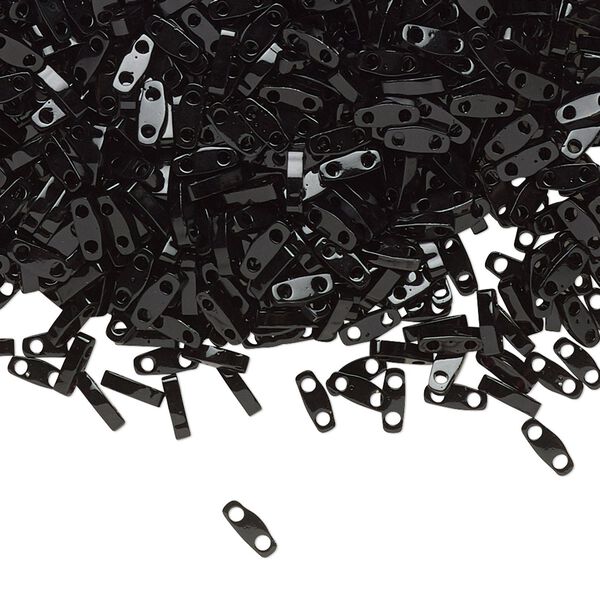 Seed bead, TILA®, glass, pkg/250g, 5x1.2mm quarter tila rectangle, opaque black, (QTL-401). image number 0