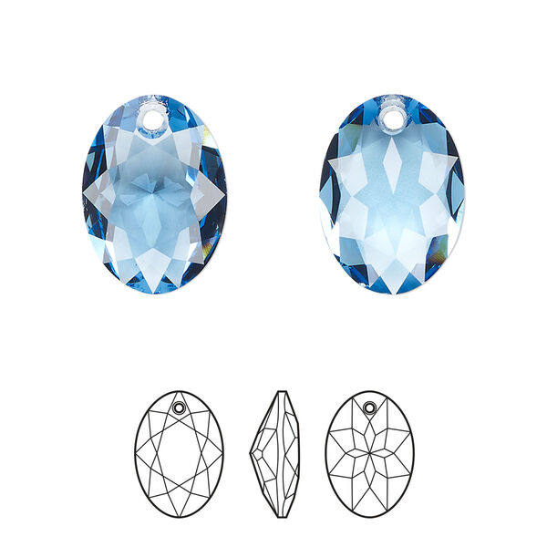 Drop 1pk cool blue, Crystal Passions® Regenerated 16mm pendant elliptic cut 6438 image number 0