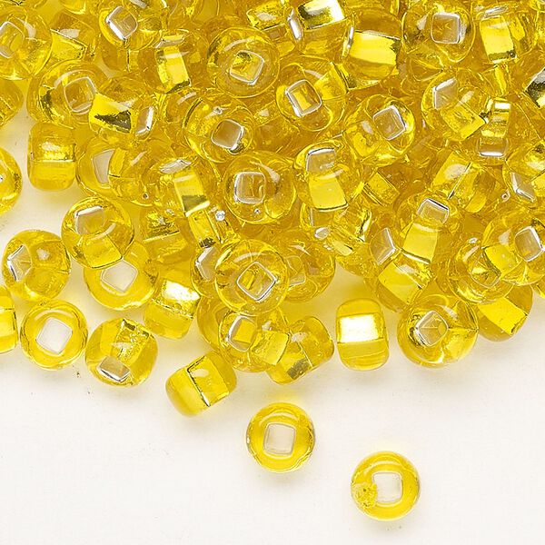 Seed bead, Preciosa Ornela, glass, transparent silver-lined yellow amber, #2 rocaille with square hole. Sold per 500-gram pkg. image number 0