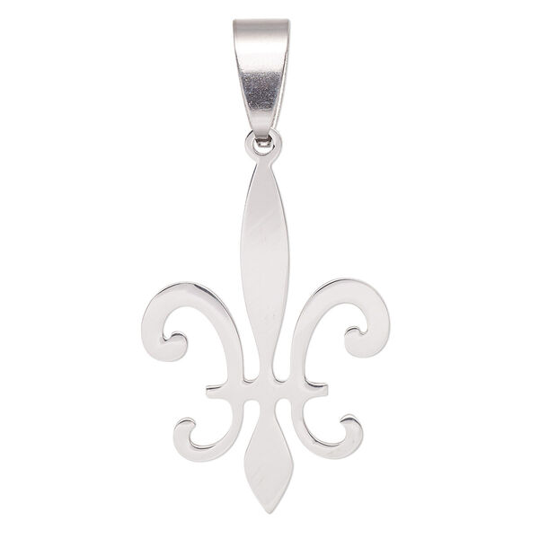 Pendant, Everyday Jewelry, stainless steel, 27x19.5mm two-sided matte and shiny fleur-de-lis. Sold individually. image number 0