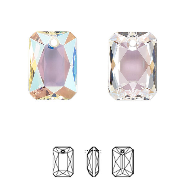 Drop 24pk crystal shimmer, Swarovski® 16x11.5mm pendant emerald cut 6435 image number 0