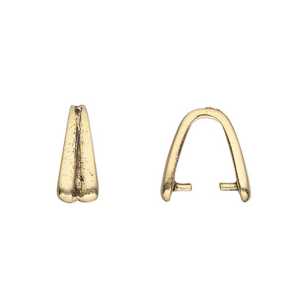 Bail, ice-pick, antique gold-plated pewter (tin-based alloy), 14x6mm, 9mm grip length. Sold per pkg of 4. image number 0