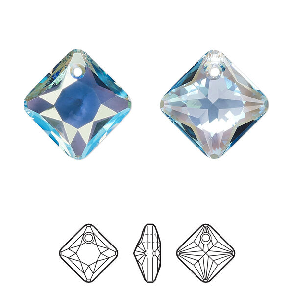 Drop 1pk aquamarine shimmer, Crystal Passions® 16mm pendant princess cut 6431 image number 0
