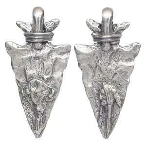 Focal, antiqued sterling silver, 40x20mm arrowhead with Native American and buffalo design. Sold individually.