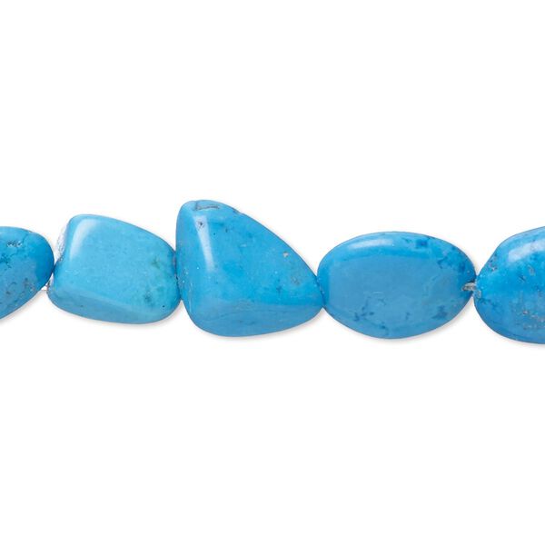 Bead, magnesite (dyed / stabilized), dark blue, medium to extra-large flat pebble, Mohs hardness 3-1/2 to 4. Sold per 15-inch strand. image number 0
