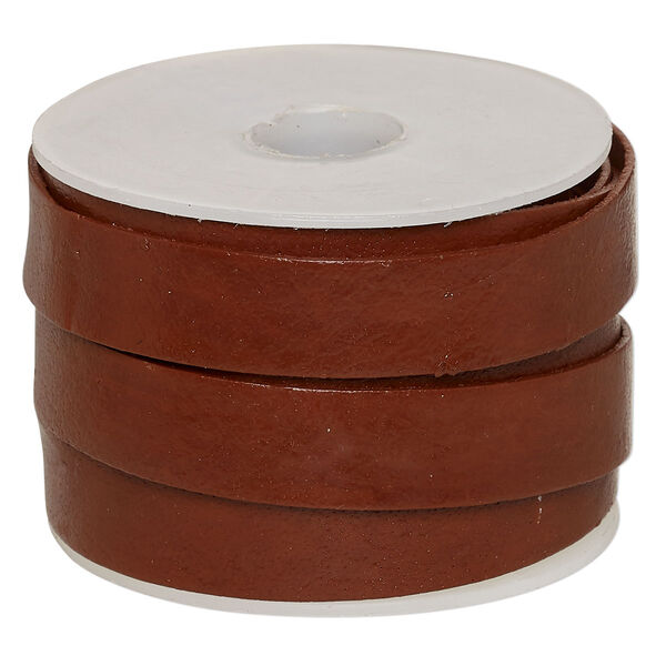 Cord, leather, brown, 12mm flat. Sold per 5-yard spool. image number 0