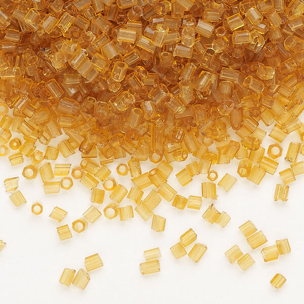 Bead, bugle, glass, translucent topaz, #1 round tube. Sold per 50-gram pkg. image number 0