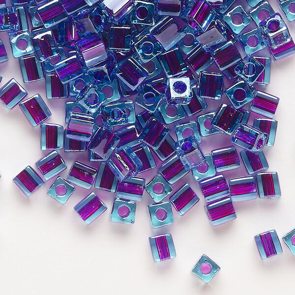 Seed bead, Miyuki, glass, pkg/250g, 3.5-3.7mm square, transparent purple inside dyed color blue (SB-2651). image number 0