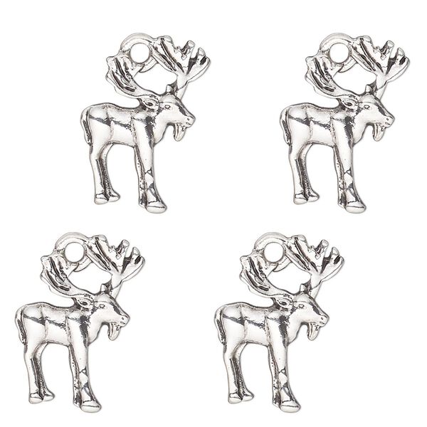 Charm, antique silver-finished "pewter" (zinc-based alloy) , 16x13mm single-sided moose. Sold per pkg of 4. image number 0