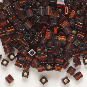 Seed bead, Miyuki, glass, pkg/25g, 3.5-3.7mm square, transparent silver-lined dark amber yellow (SB-5).