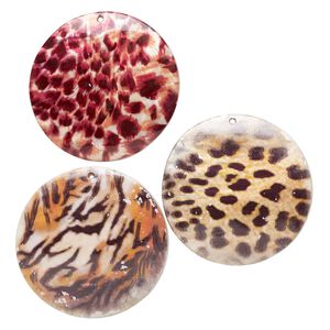 Focal, blister shell (coated), 3-inch single-sided round with animal print, Mohs hardness 3-1/2. Sold per pkg of 3.