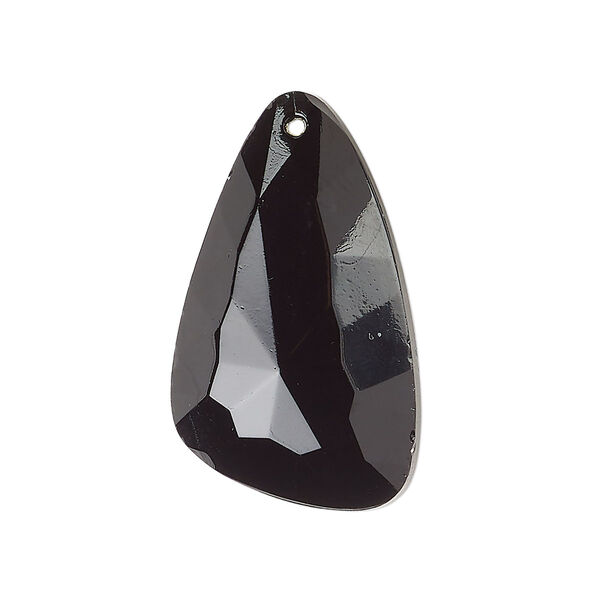 Focal, vintage Czech glass, opaque black, 31mm faceted freeform with flat back. Sold individually. image number 0