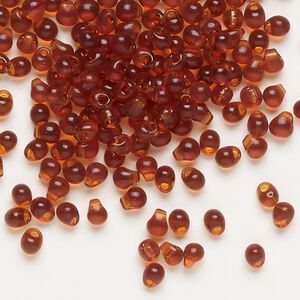 Seed bead, Miyuki, glass, pkg/10g, 4x3.4mm fringe, transparent dark amber yellow, (DP-134).