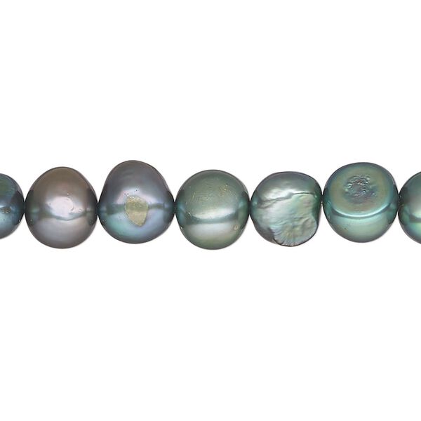 Pearl, cultured freshwater (dyed), spruce, 7-8mm flat-sided potato, D grade, Mohs hardness 2-1/2 to 4. Sold per 16-inch strand. image number 0