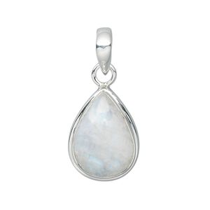Pendant, rainbow moonstone (natural) and sterling silver, 34x16mm teardrop with 18x14mm teardrop. Sold individually.