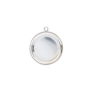 Drop, sterling silver, 16mm single-sided round with 12mm round setting. Sold individually.