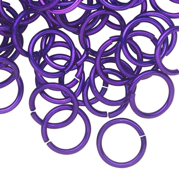 Jump ring, anodized tempered aluminum, purple, 12mm round, 9.2mm inside diameter, 15 gauge. Sold per pkg of 100. image number 0