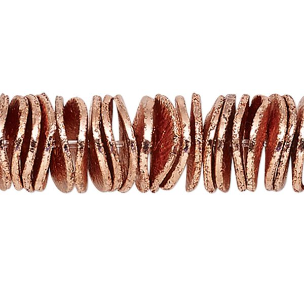 Bead, copper, 6x1mm brushed wavy rondelle. Sold per pkg of 20. image number 0