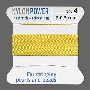 Thread, Griffin, nylon, yellow, size #4. Sold per 2-meter card (approximately 78 inches).