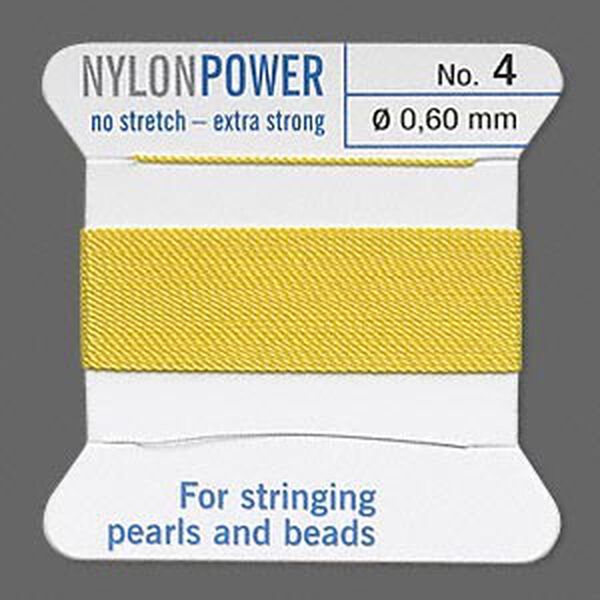 Thread, Griffin, nylon, yellow, size #4. Sold per 2-meter card (approximately 78 inches). image number 0