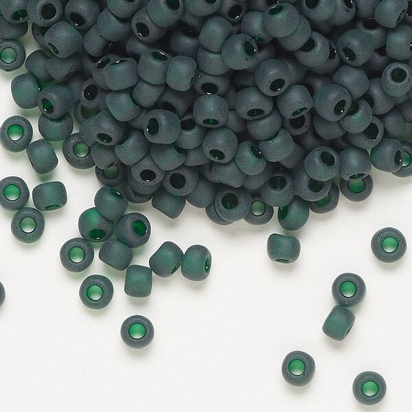 Seed bead, Dyna-Mites™, glass, transparent matte dark green, #6 round. Sold per 40-gram pkg. image number 0