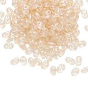 Seed bead, Preciosa Twin™ Czech glass, pkg/250g, 5x2.5mm oval, transparent champagne terra pearl clear, (08118).