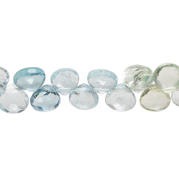 Bead, multi-beryl (natural / heated), 7-8mm hand-cut top-drilled faceted puffed teardrop with 0.4-1mm hole, B grade, Mohs hardness 7-1/2 to 8. Sold per 8-inch strand, approximately 45 beads. image number 0