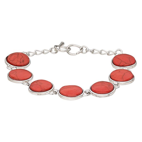 Magnesite / brass / steel 1pkg1, silver-plated round bracelet / 7 inch / toggle clasp / 15mm image number 0