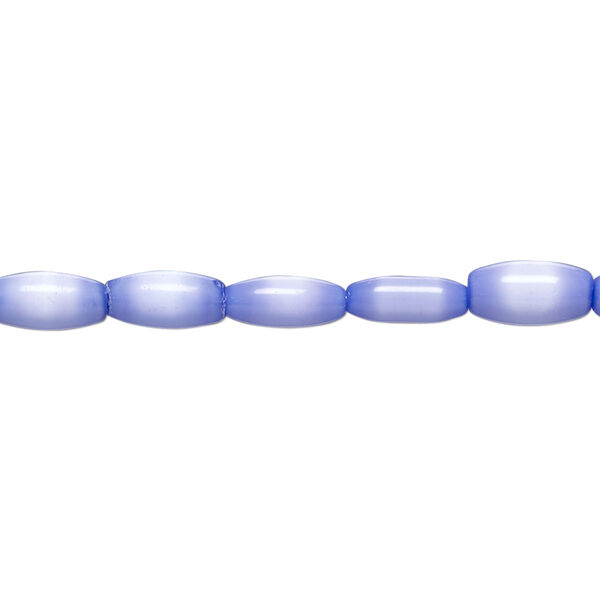 Bead, cat's eye glass (fiber optic glass), blue, 9x4mm-11x5mm barrel. Sold per 15-inch strand, approximately 40 beads. image number 0